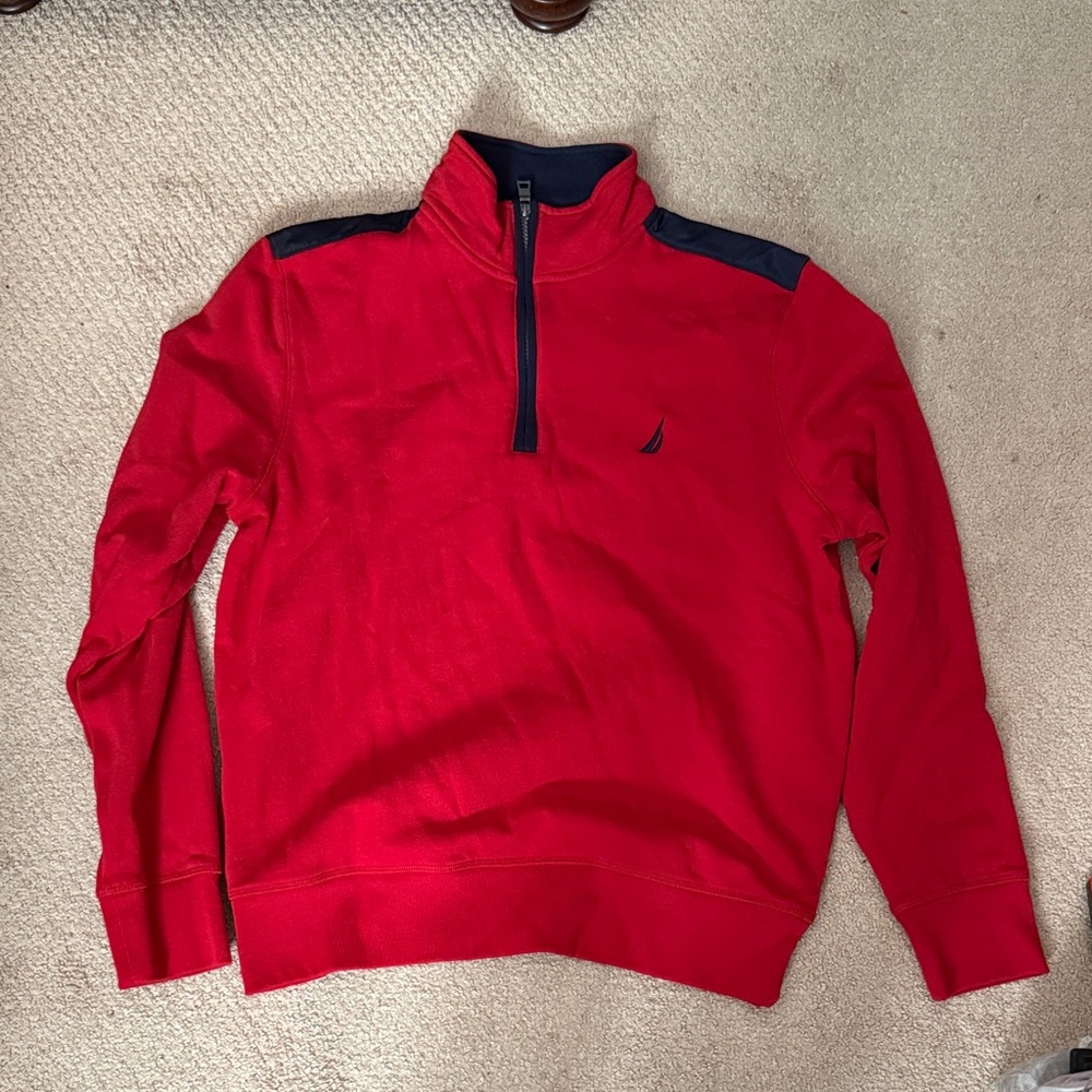 Nautica Red and Navy Quarter-Zip Pullover